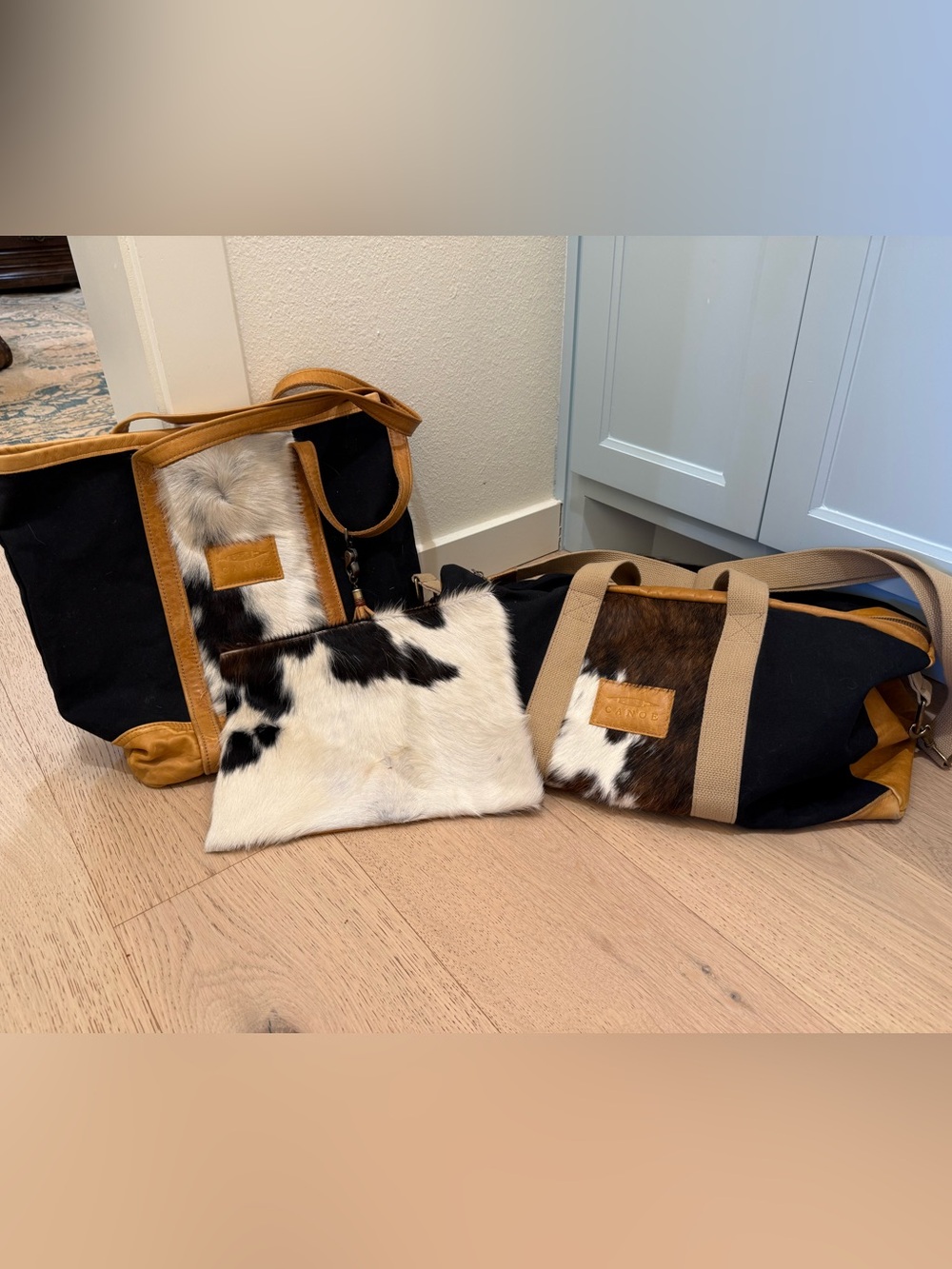 Canvas Tote with Cowhide Accent - Black and Brown